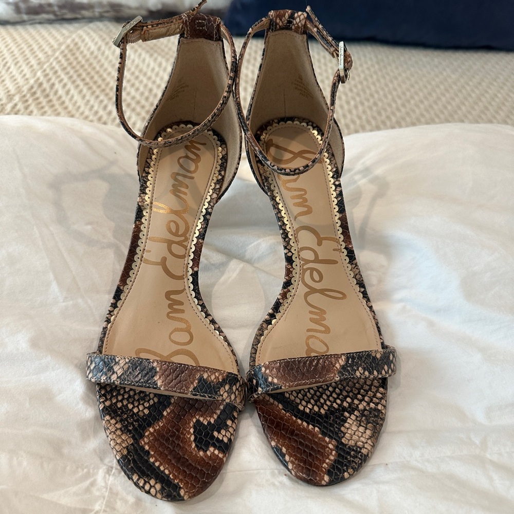 Sam Edelman Brown Snake-Print Ankle-Strap Heels
